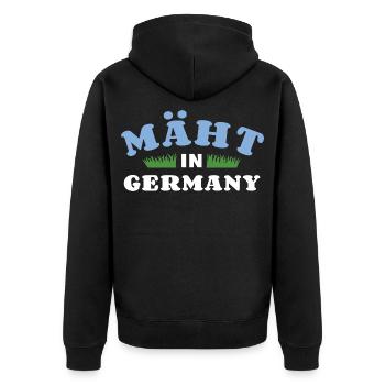 Mäht in Germany - Rasenmäher - Mähen - Wortspiel - Unisex Premium Bio Zip Hoodie - Schwarz - Hinten - Nico (187cm)