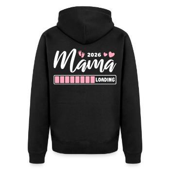 Mama 2026 loading - Schwangerschaft - Geschenk - Unisex Premium Bio Zip Hoodie - Schwarz - Hinten - Nico (187cm)