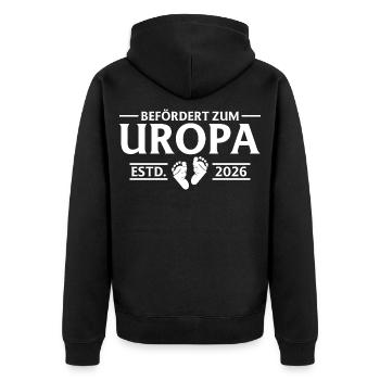 Babyparty - Befördert zum Uropa 2026 - Unisex Premium Bio Zip Hoodie - Schwarz - Hinten - Nico (187cm)