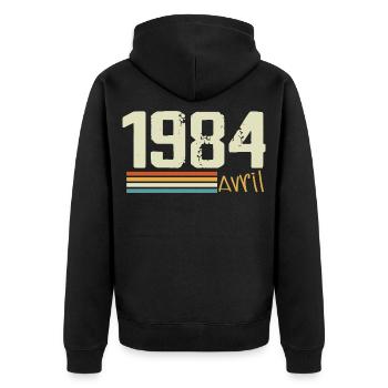 Born in April 1984 - Unisex Premium Organic Zip Hoodie - black - Back - Nico (187cm)