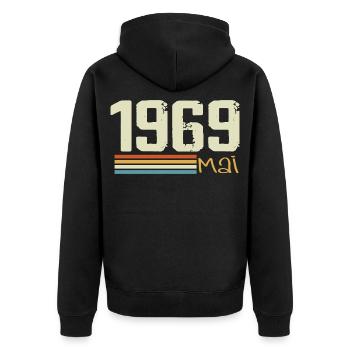 Mai 1969 - Veste à capuche bio Premium Unisexe - noir - Dos - Nico (187cm)