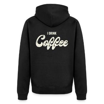 Ich trink Kaffee – Retro Script - Unisex Premium Bio Zip Hoodie - Schwarz - Hinten - Nico (187cm)