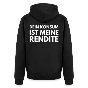 Dein Konsum - Meine Rendite Investor - Unisex Premium Bio Zip Hoodie - Schwarz - Hinten - Nico (187cm)