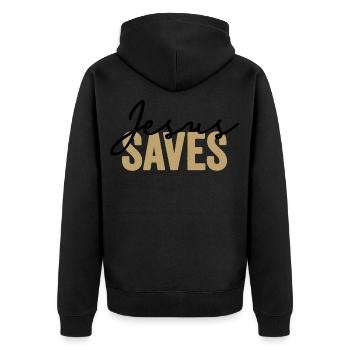 Jesus Saves Dans Les Couleurs Noir Et Or - Veste à capuche bio Premium Unisexe - noir - Dos - Nico (187cm)