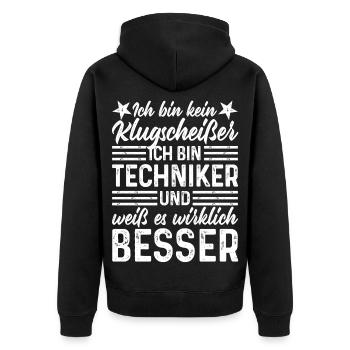 Techniker kein Klugscheißer coole lustige Sprüche - Unisex Premium Bio Zip Hoodie - Schwarz - Hinten - Nico (187cm)