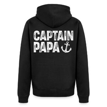 Kapitän Papa Boot Motorboot Segeln Segler - Unisex Premium Bio Zip Hoodie - Schwarz - Hinten - Nico (187cm)