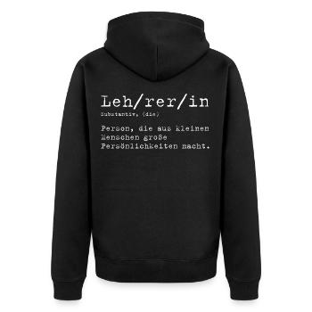 Lehrerin Definition - Unisex Premium Bio Zip Hoodie - Schwarz - Hinten - Nico (187cm)