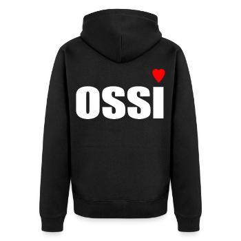 Ossi mit Herz rot - Unisex Premium Bio Zip Hoodie - Schwarz - Hinten - Nico (187cm)