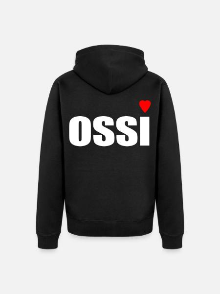 Ossi with heart red - Unisex Premium Organic Zip Hoodie - black