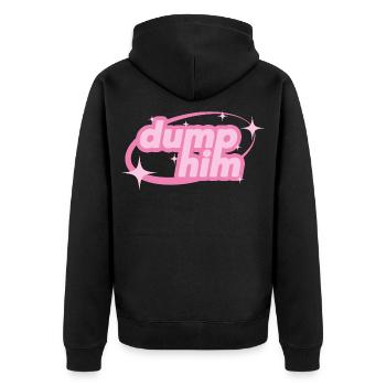 Dump Him – Girly Y2K Statement - Unisex Premium Bio Zip Hoodie - Schwarz - Hinten - Nico (187cm)