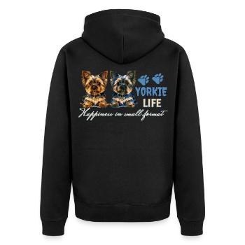 Yorkie-Welpen - Unisex Premium Bio Zip Hoodie - Schwarz - Hinten - Nico (187cm)