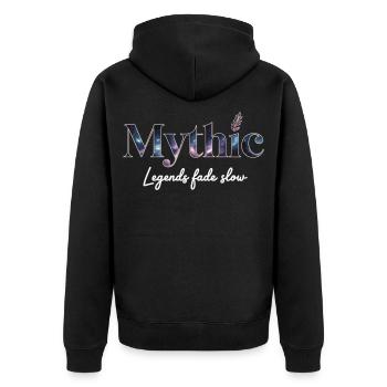 Mythic Sternbild Design auf Kleidung - Unisex Premium Bio Zip Hoodie - Schwarz - Hinten - Nico (187cm)