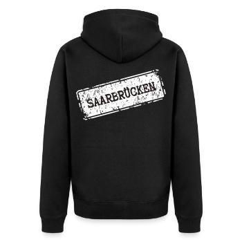 Saarbrücken Stadtlogo Design - Unisex Premium Bio Zip Hoodie - Schwarz - Hinten - Nico (187cm)