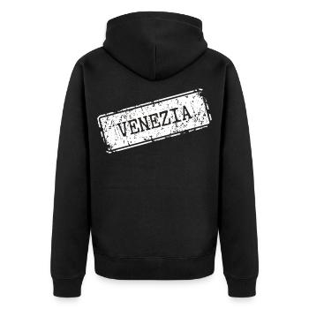 Venezia Stadtsilhouette Design - Unisex Premium Bio Zip Hoodie - Schwarz - Hinten - Nico (187cm)