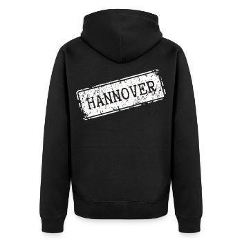 Hannover Design auf Kleidung - Unisex Premium Bio Zip Hoodie - Schwarz - Hinten - Nico (187cm)