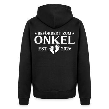 Befördert zum Onkel est. 2026 - Unisex Premium Bio Zip Hoodie - Schwarz - Hinten - Nico (187cm)