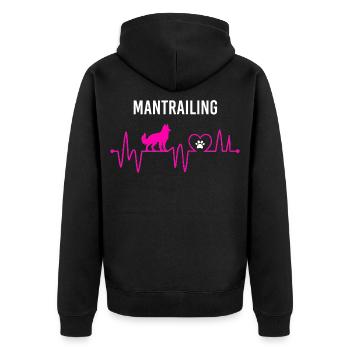 Mantrailing Heartbeat Mantrailing Leidenschaft - Unisex Premium Bio Zip Hoodie - Schwarz - Hinten - Nico (187cm)