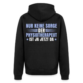 Physiotherapeut Geschenk – Keine Sorge Physio - Unisex Premium Bio Zip Hoodie - Schwarz - Hinten - Nico (187cm)