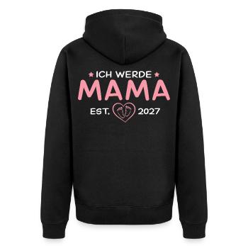 Ich werde Mama 2027 – Schwangerschaft Verkündung - Unisex Premium Bio Zip Hoodie - Schwarz - Hinten - Nico (187cm)