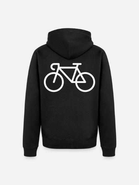 Landevejscykel / Cykel / Cykel (Symbol / Ikon / Hvid) - Premium økologisk unisex-hættejakke - sort