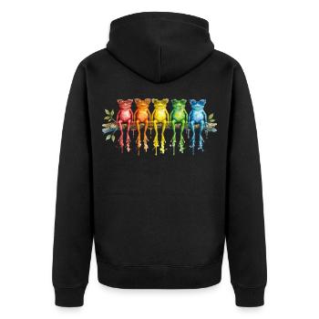 Five colorful frogs with retro glasses - Unisex Premium Organic Zip Hoodie - black - Back - Nico (187cm)