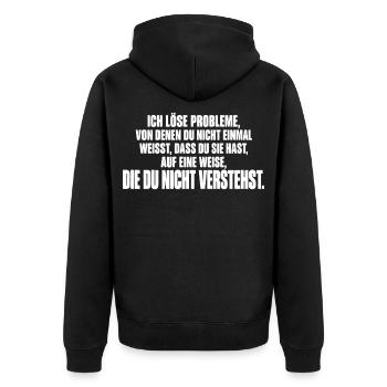 Techniker – Ich löse Probleme - Unisex Premium Bio Zip Hoodie - Schwarz - Hinten - Nico (187cm)