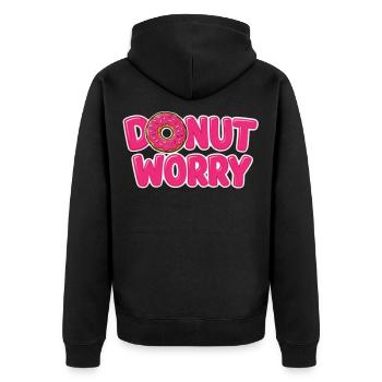 Donut Worry Motiv mit Donut - Unisex Premium Bio Zip Hoodie - Schwarz - Hinten - Nico (187cm)