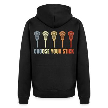 Witziger Lacrosse Spruch - Unisex Premium Bio Zip Hoodie - Schwarz - Hinten - Nico (187cm)