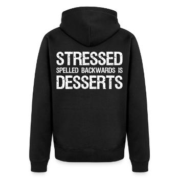 Stressed Spelled Backwards is Desserts - Unisex Premium Organic Zip Hoodie - black - Back - Nico (187cm)