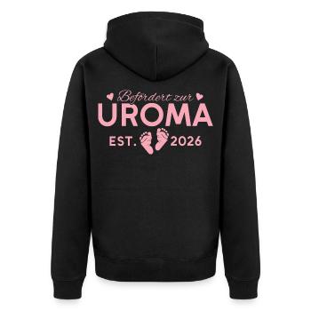 Befördert zur Uroma 2026 Urgroßmutter - Unisex Premium Bio Zip Hoodie - Schwarz - Hinten - Nico (187cm)