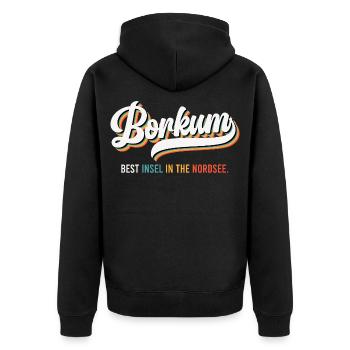 BORKUM BEST INSEL IN THE NORDSEE Lustiges - Unisex Premium Bio Zip Hoodie - Schwarz - Hinten - Nico (187cm)