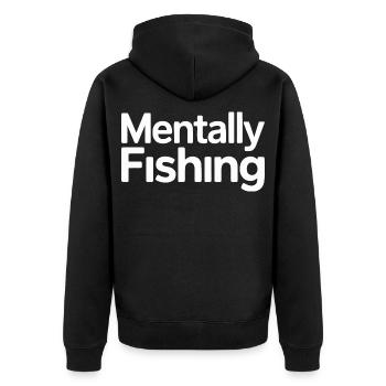 Mentally Fishing Humor Design - Unisex Premium Organic Zip Hoodie - black - Back - Nico (187cm)