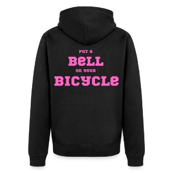 Put A Bell On Your Bicycle – Pink Typo Statement - Unisex Premium Organic Zip Hoodie - black - Back - Nico (187cm)