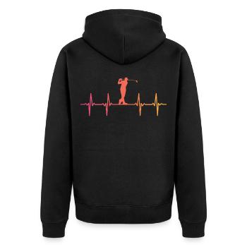 Sunset Golf Golfers Herzschlag - Unisex Premium Bio Zip Hoodie - Schwarz - Hinten - Nico (187cm)
