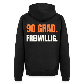 Sauna Spruch: 90 Grad. Freiwillig. - Unisex Premium Bio Zip Hoodie - Schwarz - Hinten - Nico (187cm)