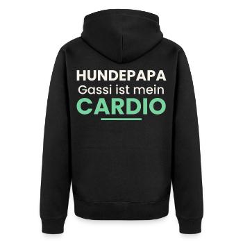 Hundepapa Shirt Gassi ist mein Cardio Lustig - Unisex Premium Bio Zip Hoodie - Schwarz - Hinten - Nico (187cm)