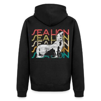 Seelöwe Seekuh Tierschutz Geschenkidee - Unisex Premium Bio Zip Hoodie - Schwarz - Hinten - Nico (187cm)