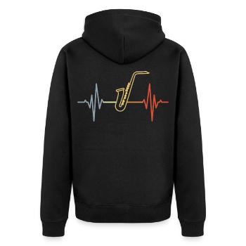Vintage Saxophone Heartbeat - Veste à capuche bio Premium Unisexe - noir - Dos - Nico (187cm)