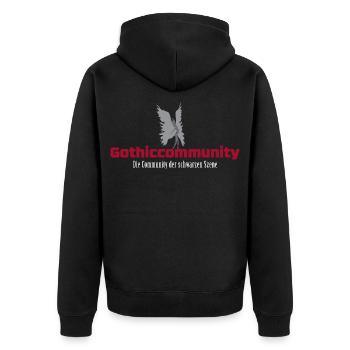 Logo_mit_Engel_und_Beschreibung - Veste à capuche bio Premium Unisexe - noir - Dos - Nico (187cm)