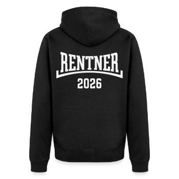 Retirees 2026 (Annuity / Retirement / Concave / White) - Unisex Premium Organic Zip Hoodie - black - Back - Nico (187cm)