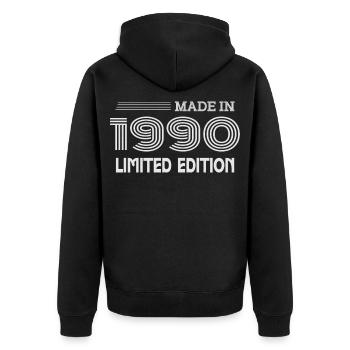 Original 1990 Vintage 1990 Retro Jubiläum 1990 - Unisex Premium Bio Zip Hoodie - Schwarz - Hinten - Nico (187cm)