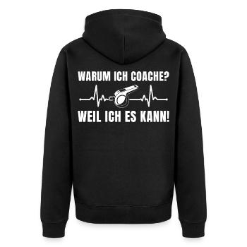 Fußballtrainer Warum ich Coache – Weil ich es kann - Unisex Premium Bio Zip Hoodie - Schwarz - Hinten - Nico (187cm)