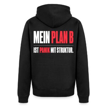 Mein Plan B - Unisex Premium Bio Zip Hoodie - Schwarz - Hinten - Nico (187cm)