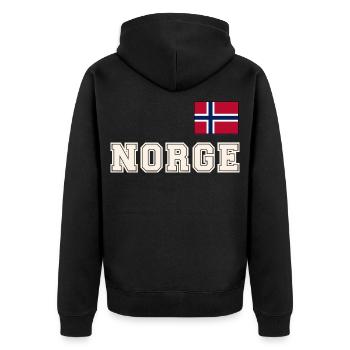 NORWEGN - NORGE Trikot Look - Flagge auf der Brust - Unisex Premium Bio Zip Hoodie - Schwarz - Hinten - Nico (187cm)