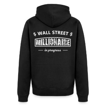 Wall Street Millionaire in Progress - Unisex Premium Bio Zip Hoodie - Schwarz - Hinten - Nico (187cm)