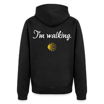 I'm walking | Jakobsweg, Pilger, Santiago - Unisex Premium Bio Zip Hoodie - Schwarz - Hinten - Nico (187cm)