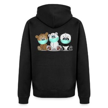 Grizzly Bär Polar Bär Panda Bär mit Mundschutz - Unisex Premium Bio Zip Hoodie - Schwarz - Hinten - Nico (187cm)