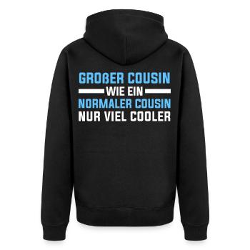 Großer Cousin Geschenkidee - Unisex Premium Bio Zip Hoodie - Schwarz - Hinten - Nico (187cm)