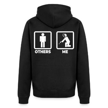 Schweißer Strichmännchen - Unisex Premium Bio Zip Hoodie - Schwarz - Hinten - Nico (187cm)