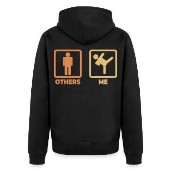 Karate Strichfiguren - Unisex Premium Bio Zip Hoodie - Schwarz - Hinten - Nico (187cm)